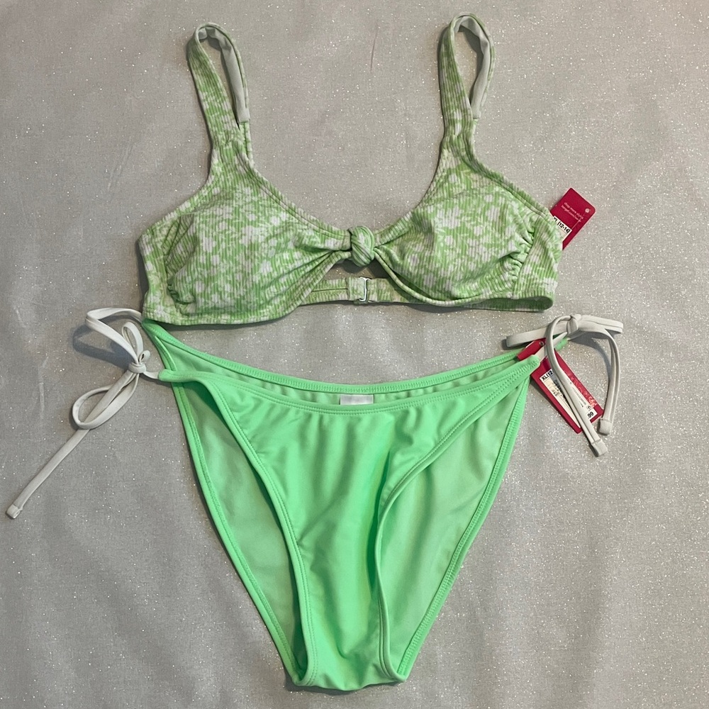 NWT Xhilaration Bright Green Bikini Top and Bottom Set Size XL